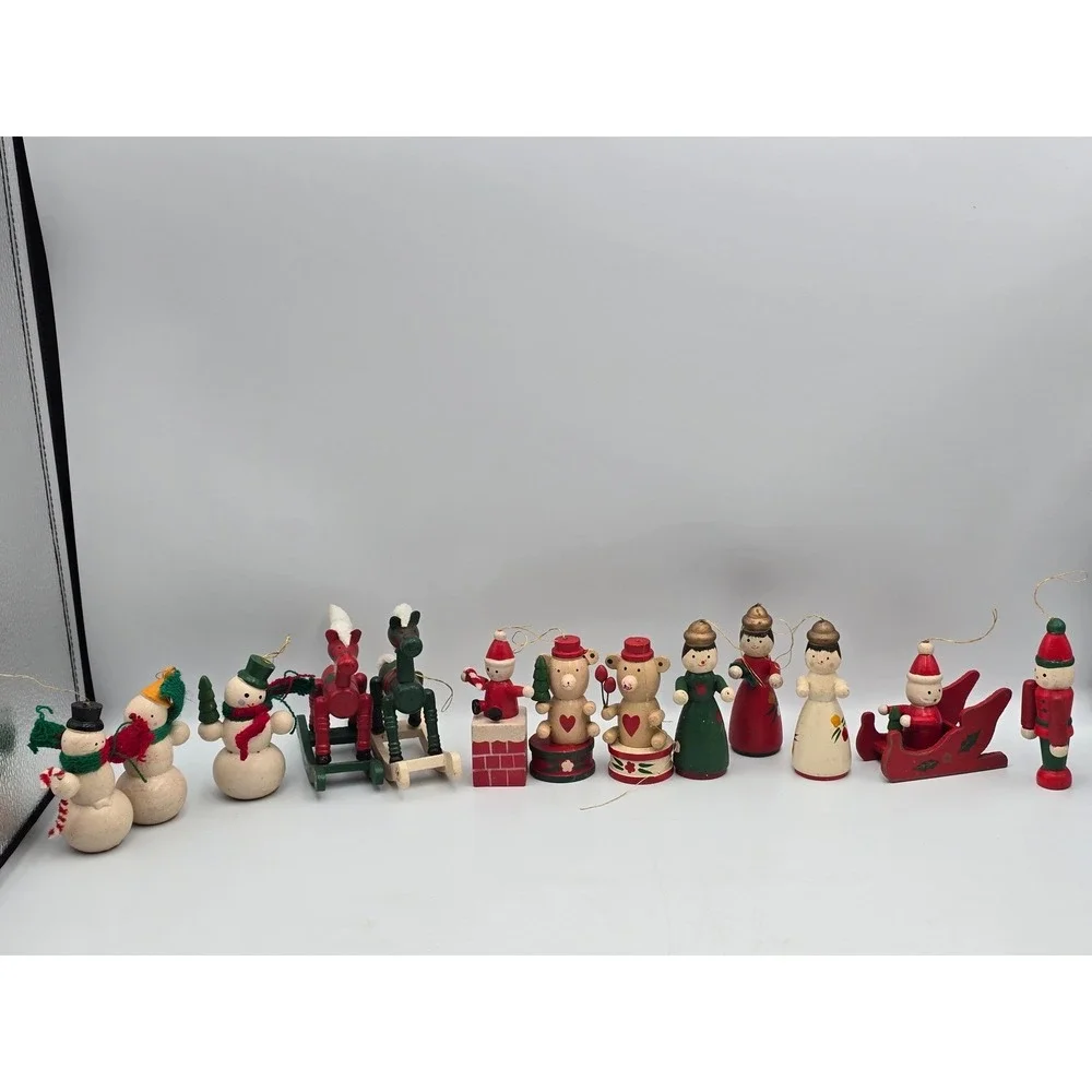 Unbranded Vintage Wooden Christmas Ornaments Mixed‎ Lot Multicolor Good Folk Art